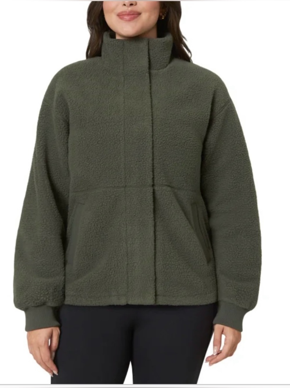 Mondetta Plush High-Neck Sherpa Jacket - Olive NWT